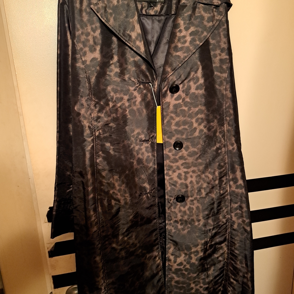 Ellen Tracy Black Leopard Trench Coat